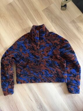 lululemon athletica Brown and Blue Sherpa Half-Zip Turtleneck Sweater